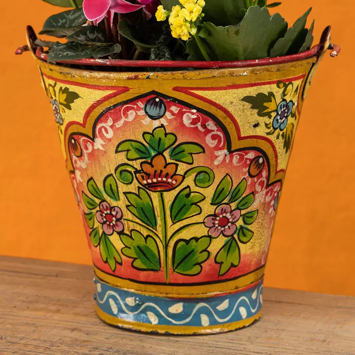 Vintage Iron Handpainted Bucket, Yellow