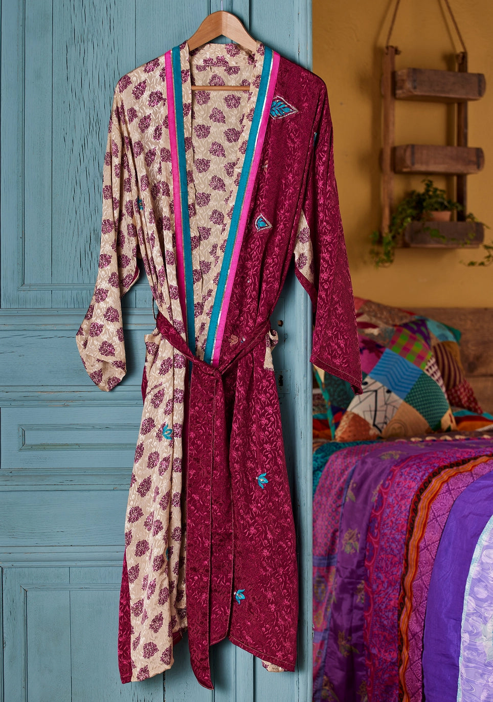 Recycled Sari Dressing Gown with Matching Eye Mask