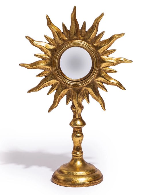 Antique Gold Sunburst Mirror On Stand