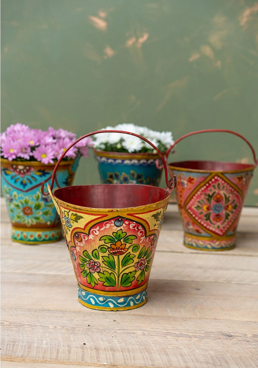 Vintage Iron Handpainted Bucket, Yellow
