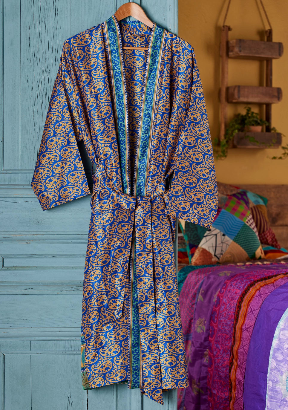 Recycled Sari Dressing Gown with Matching Eye Mask