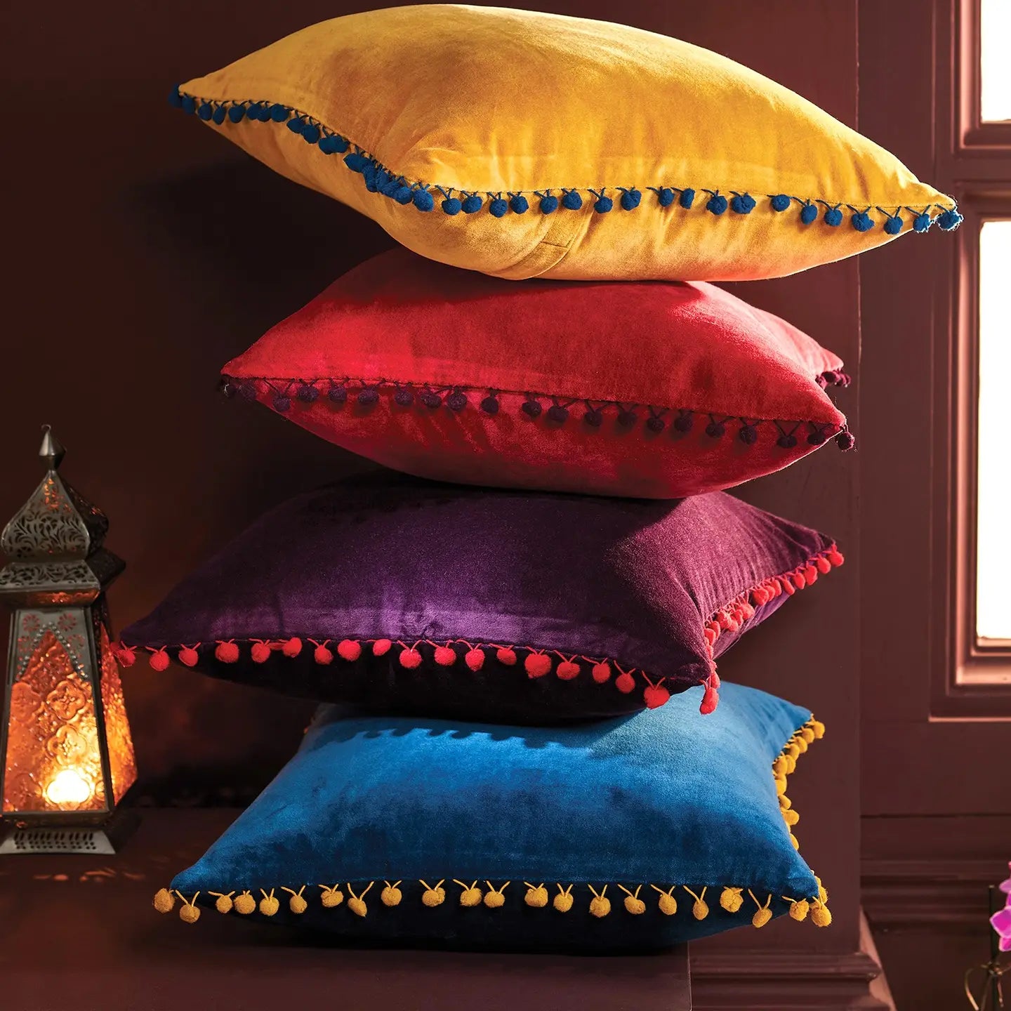 Cushion Cover with Pom Poms